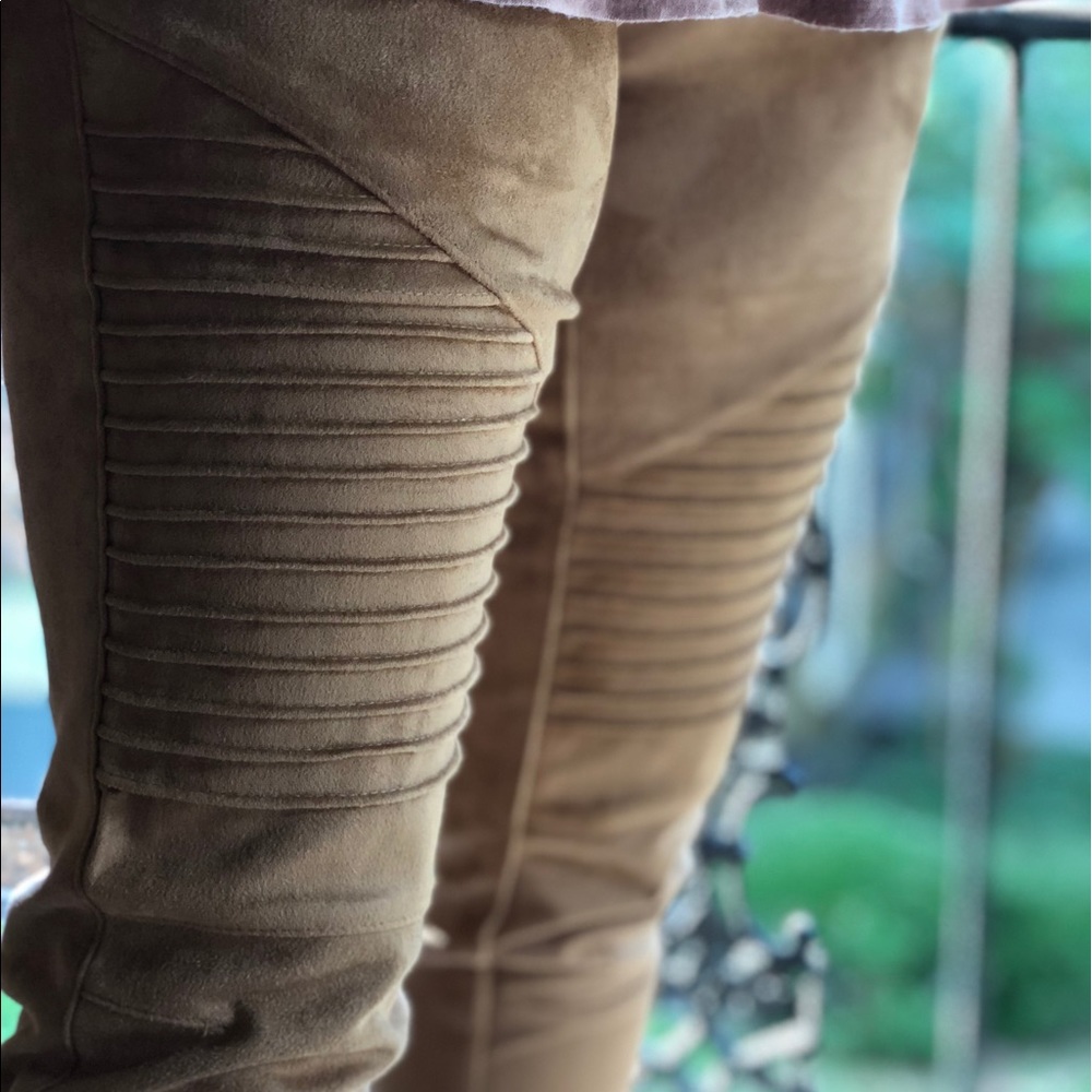 tan suede moto leggings